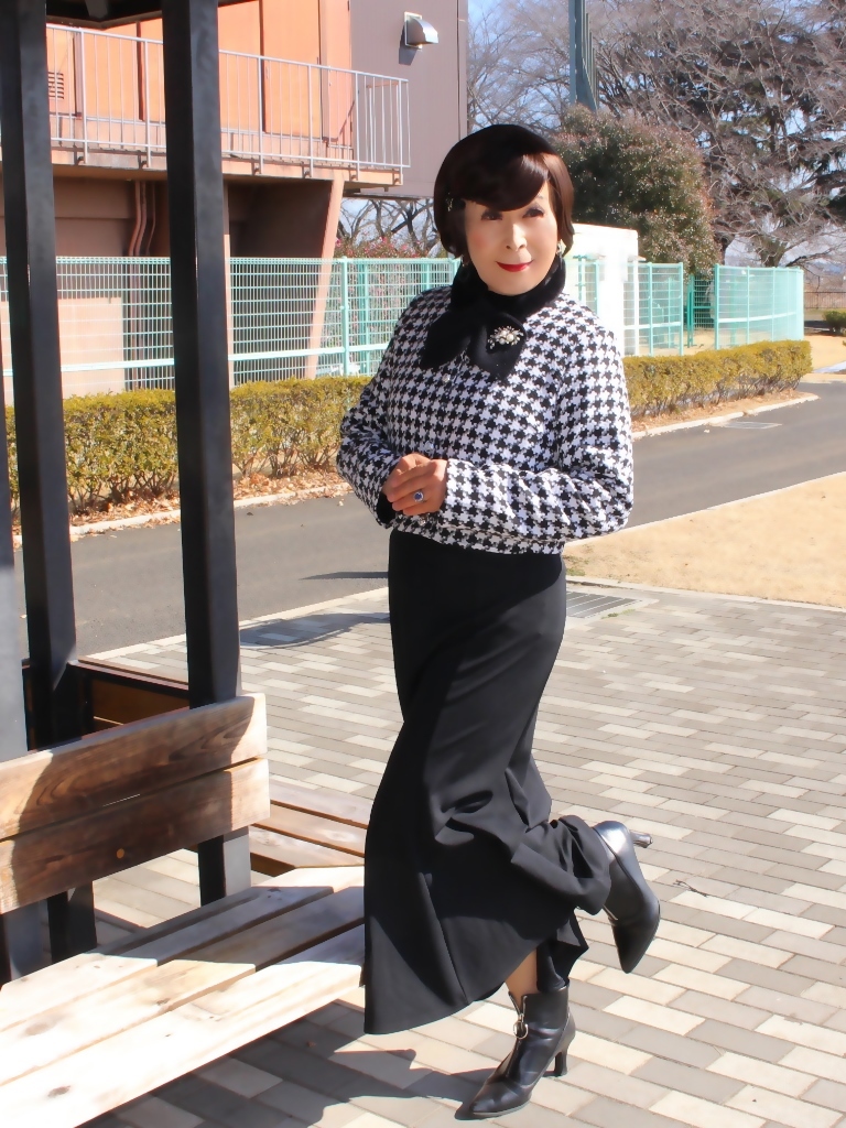 千鳥格子ジャケット黒マーメイドスカートA(15)